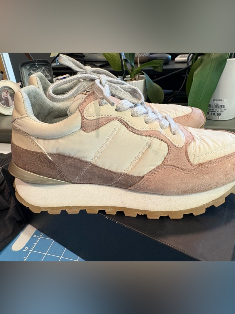ShuShop Pink and Cream Low-Top Suede Sneakers